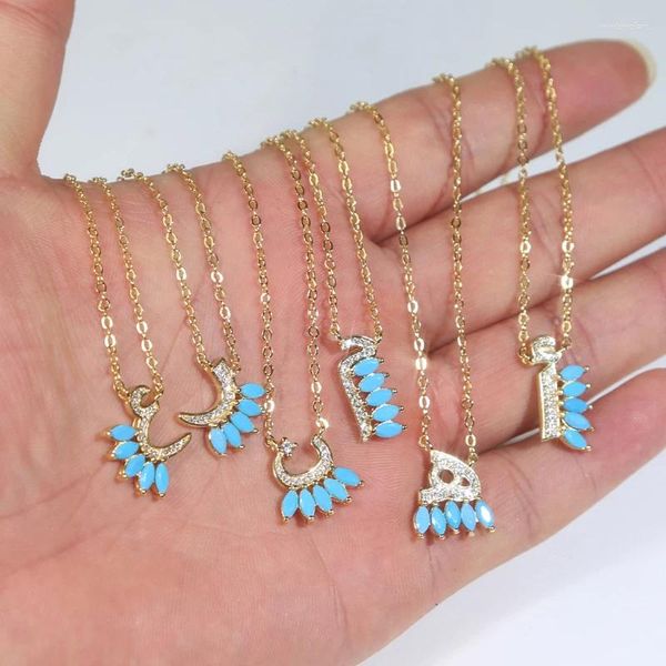 Chaînes Collier de lettre arabe plaqué or avec mot d'amour avec pierre turquoise bleue