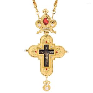 Kettingen Vergulde Borstkruis Christelijke Kerk Kroonketting Voor Vrouwen Mannen Priester Kruisbeeld Orthodoxe Doop Gift Religieuze Iconen