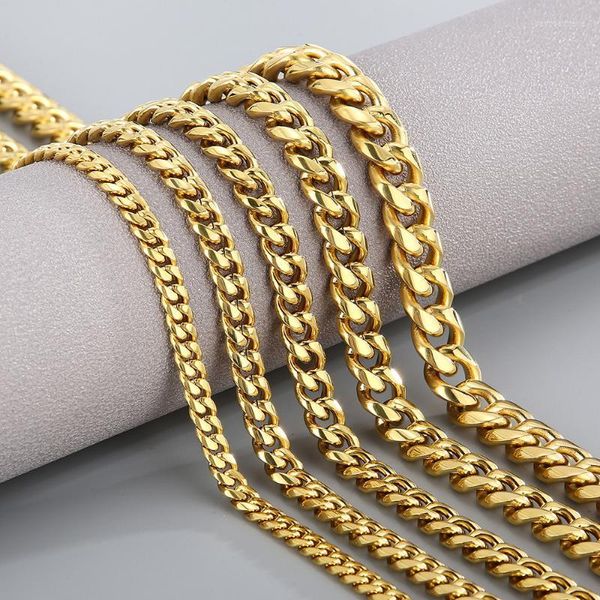Cadenas Collar de gargantilla de acero inoxidable chapado en oro para hombres 60CM de largo 6/8/9/10/13MM Cadena de eslabones anchos Collares para hombres Hiphop JewelryCh