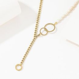 Chaînes Collier en acier inoxydable plaqué or pour femmes baroque perle anneau clavicule chaîne pendentif colliers fiançailles bijoux de mode