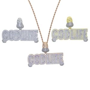 Chains Gold Rose Silver plaqué Lettre de dieu Pendant Life avec zircon complet en zircon pavé grand collier punk pour hommes Hip Hop Jewelr247s