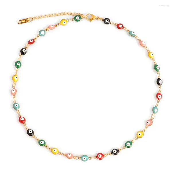 Chaînes Gold Collier en acier inoxydable pour femmes Couleur Émail Turc Evil Eye Chaîne Pendentif Collier Femme Bijoux Femme