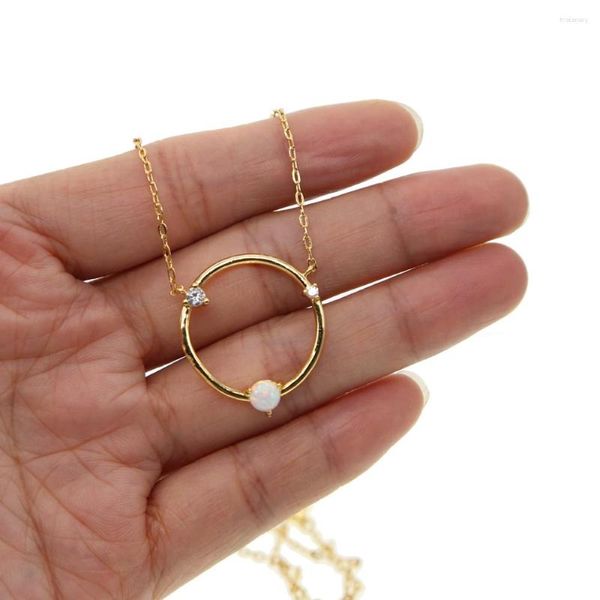 Chaînes couleur dorée cuivre blanc zircon cubique opale pendentif rond colliers femmes mode bijoux CZ collier Feminina