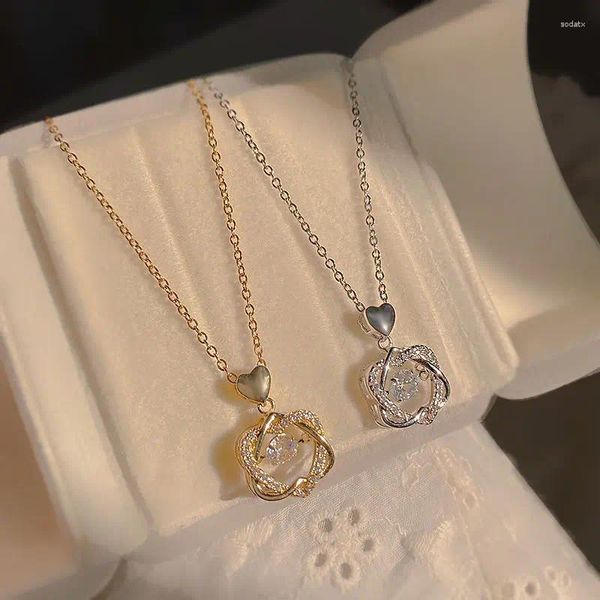 Cadenas Colgante de hexagrama dorado para mujer Collar de corazón de circón Creativo Móvil CZ Piedra Cadena de clavícula Joyería de cristal clásica