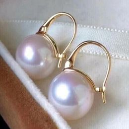 Cadenas hermosas 10-11 mm Natural White South Sow Round Pearring 18K Gold/AU750
