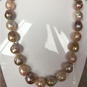 Chaînes Magnifique collier de perles multicolores baroques d'eau douce de 13 à 14 mm 18 pouces en argent 925