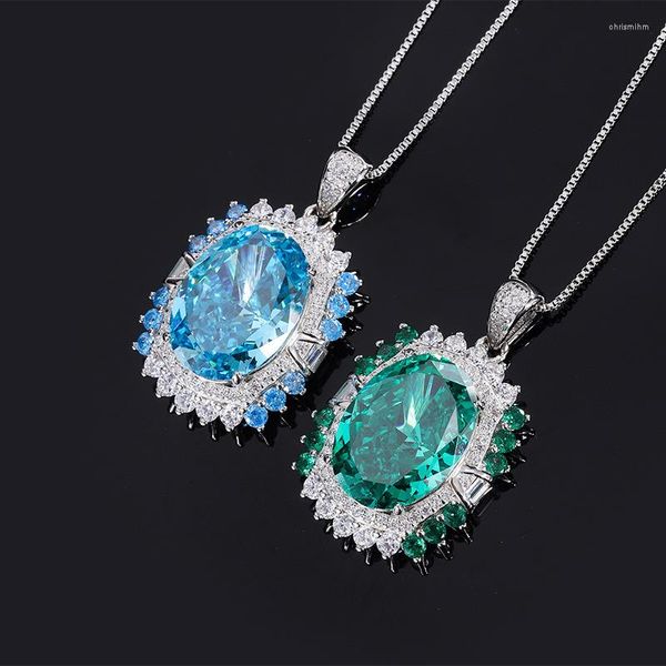 Chaînes Magnifique 13 17,5 mm Lab Créé Emerald Sapphire Pendentif 925 Argent Geniune Collier de luxe pour les femmes Anniversaire Cadeau Petite amie