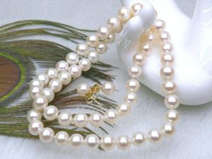 Chaînes magnifiques 8-9mm rond Akoya blanc collier de perles naturelles boucles d'oreilles fermoir 14K bijoux finsfabrication de bijoux