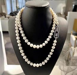 Chaînes Magnifique collier de perles blanches rondes des mers du Sud 9-10 mm 38"