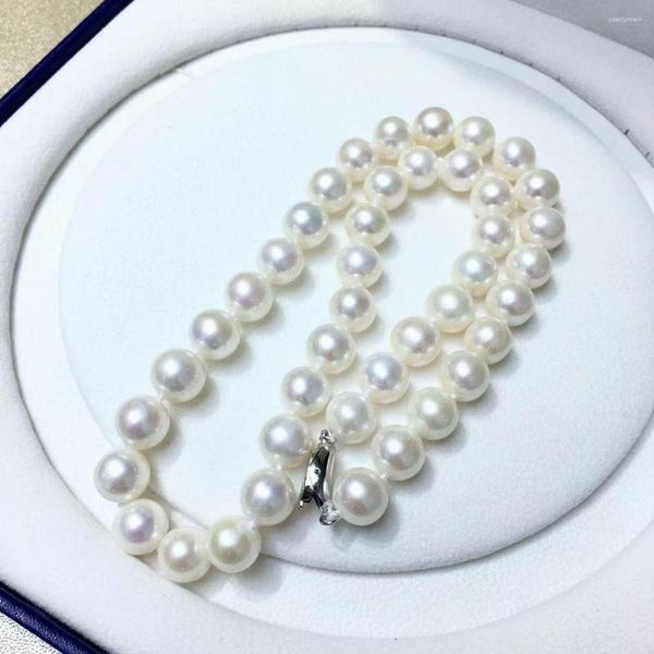 Cadenas hermosas 10-11 mm South Sea White Round Pearl Collar 18 pulgada