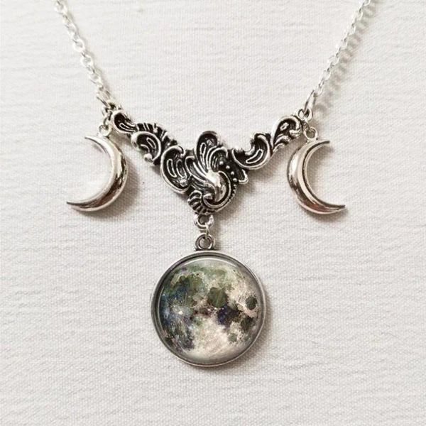 Chaînes Goth Noir Obsidienne Agate Phases de Lune Collier Gothique Mystique Sorcière Pendentif Déclaration Charme Femmes Cadeau Bijoux Mode