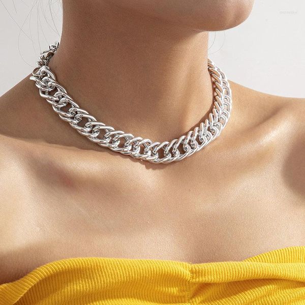 Chaînes Goth Punk épais ras du cou colliers pour femmes mode or argent couleur rue 90 s Style gros collier Cosplay bijoux EH24