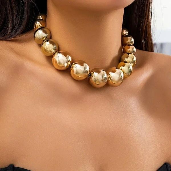 Chaînes gothiques couleur argent doré, perles rondes en métal, collier de clavicule pour femmes et filles, personnalité simple, cadeaux perlés faits à la main