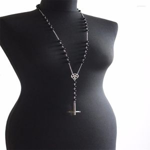 Ketens gothic occulte zwarte rozenkrans ketting met kettingverbindingen en omgekeerde kruis/edelsteen/gothic // satanisch/hekserij/linkerhandpad