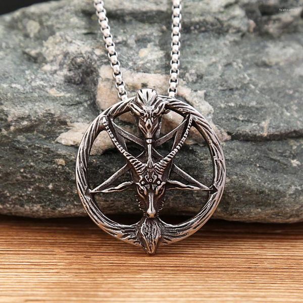 Chaînes Gothique Vintage Satan Pentagramme Tête De Chèvre Pendentif Collier Pour Homme En Acier Inoxydable Animal Colliers Amulette Bijoux Cadeau En Gros