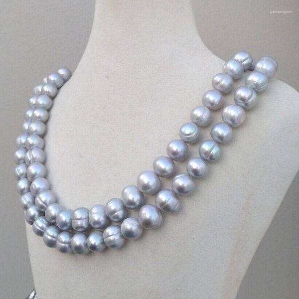Chains Grey Pearl Sea Sud 11-12 mm Collier baroque 35 pouces