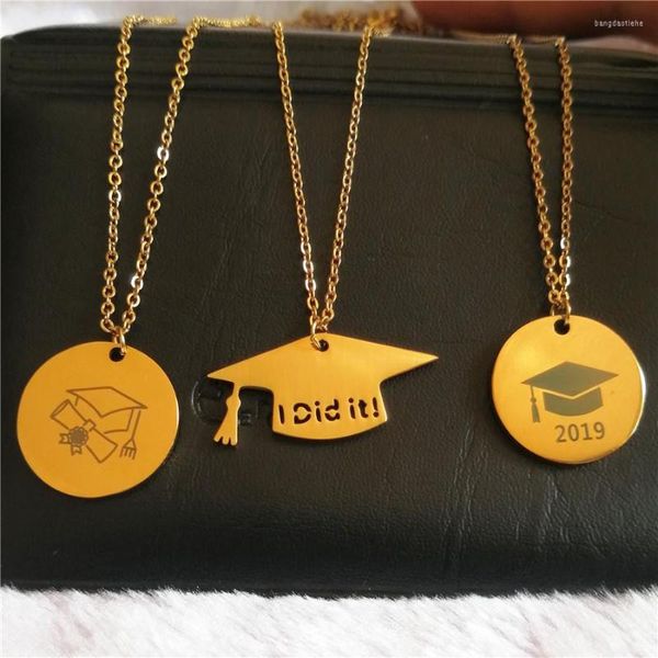 Cadenas Regalo de graduación Acero inoxidable Lo hice Graduación Sombrero Collares Mujeres Cadena de oro Amigos Joyería personalizada BFF