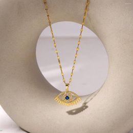 Cadenas Greatera delicado Zirconia cúbica ojo colgante gargantilla collares para mujeres Color oro aleación de cobre collar de cadena joyería 2022