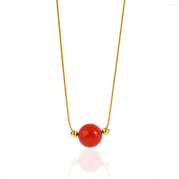 Chaînes Greatera élégant rouge pierre perle pendentif tour de cou colliers pour femmes en acier inoxydable couleur or chaîne collier bijoux à la mode 2023