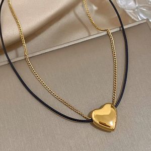 Ketens Greatera Gold vergulde roestvrijstalen hart hanger kettingen voor vrouwen gelaagde zwarte lederen metalen ketting ketting sieraden geschenken