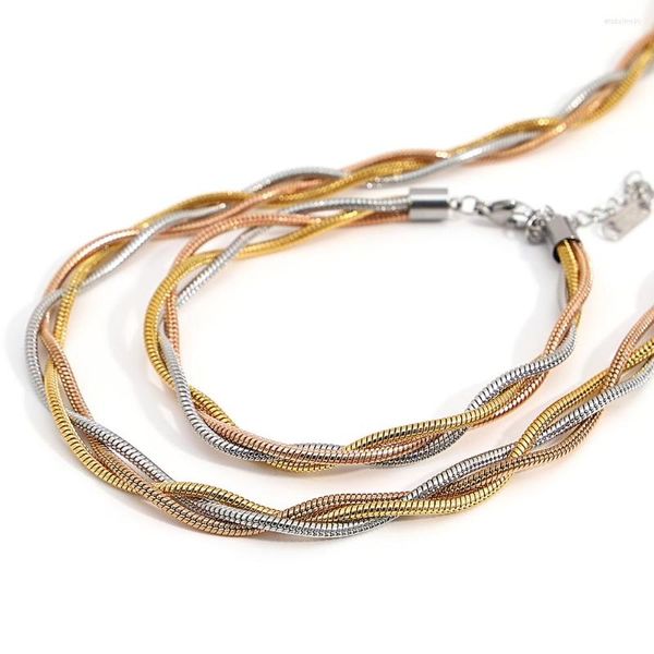 Chaînes Greatera tricolore tressé chevrons chaîne colliers pour femmes en acier inoxydable couleur or collier étanche bijoux 2023