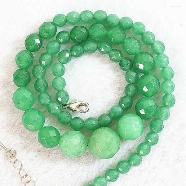 Chaînes Vert Aventurine Jades Élégant Pierre Naturelle Calcédoine 6-14mm Perles À Facettes Rondes Collier Fait Main 18 