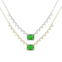 Cadenas Verde Gran Cristal Gota de agua Piedra Colgante Collares de circón para mujeres Oro blanco Colorido Pera Cz Gargantilla de boda