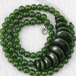 Cadenas Collar colgante de cadena verde para mujeres Piedra natural Calcedonia Jades 6 mm Cuentas redondas Collares de hilo Joyería de bricolaje 18 pulgadas B1027