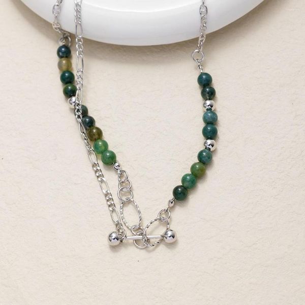 Cadenas Green Glgass Beads Pedante Collar de cadena de plata Joyería de clavícula de mujer Casual Beach Party Regalo Versátil