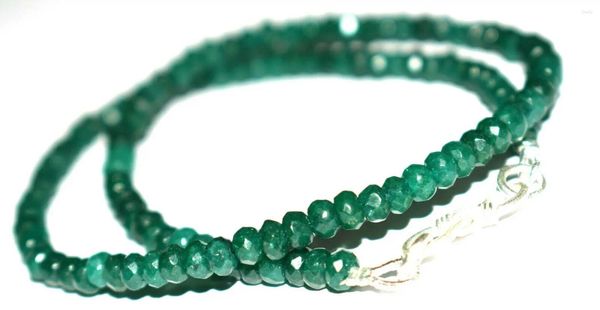 Chains Green Jade Gemstone 2x4 mm Perles 925 Collier de brin en argent sterling 18 