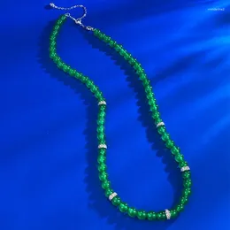 Chaînes Green Jade Marrow Bread String Emperor Silver Inravaid Pendant 6.0 mm Colliers pleins à la mode