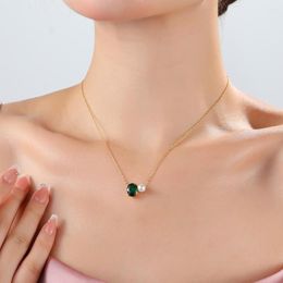 Cadenas verde amor corazón cuadrado cristal colgante collar moda mujer Zirconia cúbica geométrica circón cuello accesorio joyería