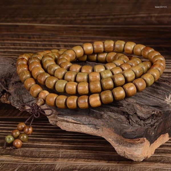 Chaînes Perles de baril de bois de santal vert Bouddha Bracelet de chapelet en bambou Jeu littéraire Plus de 108 mains String Hommes et femmes