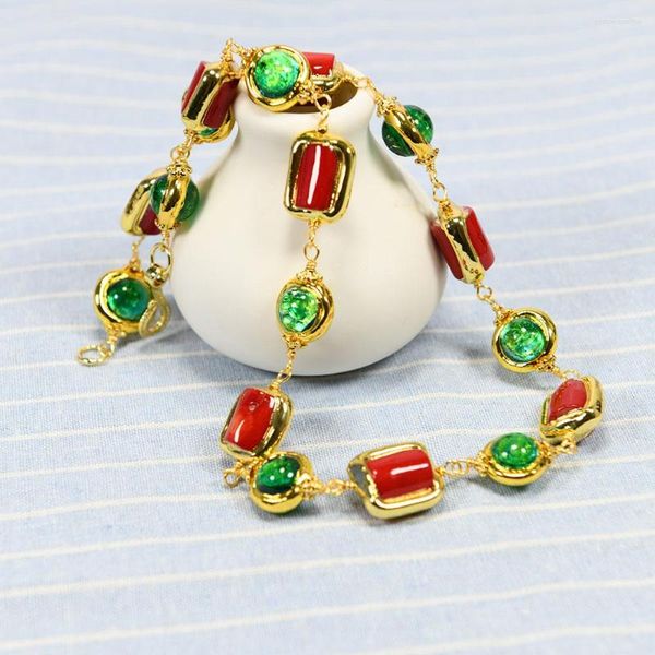 Chaînes GuaiGuai bijoux vert verre de Murano rouge corail 24K plaqué or bord chaîne collier ras du cou à la main dame fête cadeaux