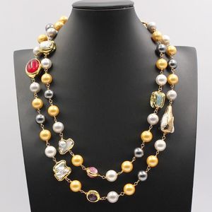 Chaînes GuaiGuai bijoux mélange naturel pierres précieuses pierre coquille de mer Keshi perle Long collier mode beau cadeau fait main pour dame