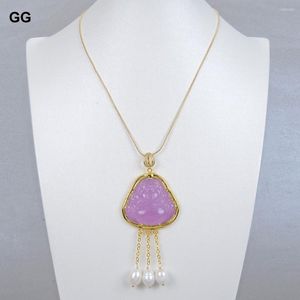 Cadenas GuaiGuai joyería Natural arroz blanco perla púrpura Jades Buda colgante cadena collar 17,5 ''estilo religioso para mujeres