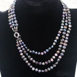 Chaînes HABITOO 3 brins 6-7mm collier de perles d'eau douce naturelles multicolores 18-20 pouces bijoux élégants simples pour les femmes cadeaux de charme