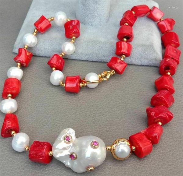 Chaînes Habitoo Style Ethnique Naturel Rouge Corail Blanc Baroque Keshi Perle Cubique Zircon Pave Pendentif Collier Bijoux Pour Femmes Cadeaux De Noël