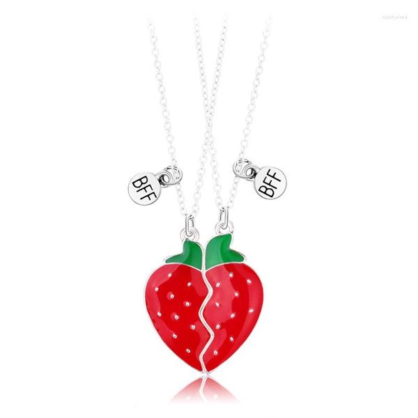 Chaînes demi-coeur pendentif collier 2 pièces/ensemble charme BFF amitié fraise Couple cadeau pour les filles