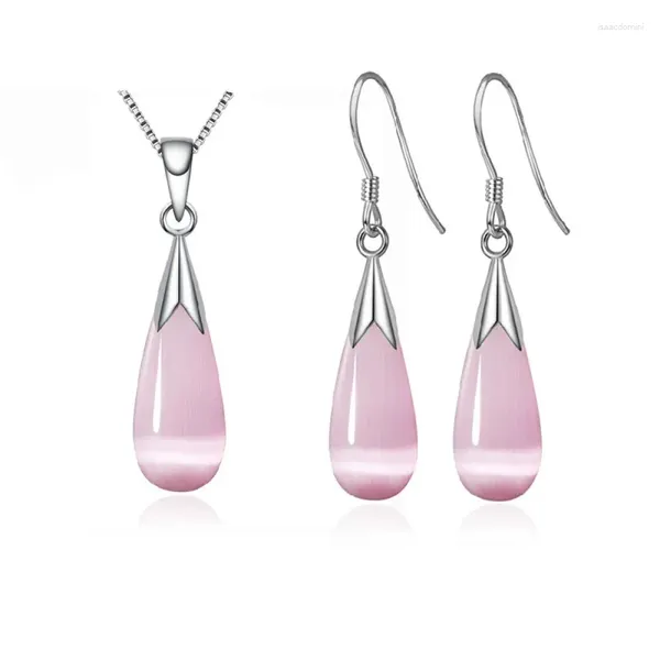 Chaînes Halloween 2024 925 Sterling Argent Magnifique Bijoux Ensembles Moonstone Opal Goutte D'eau Collier Boucles D'oreilles Bijoux Pour Femmes Fille Cadeau