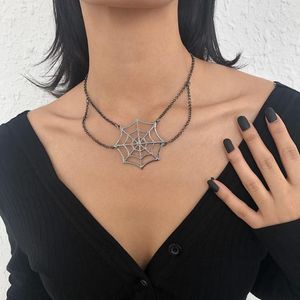 Chaînes Halloween Spider Web Collier Pendentif Chaîne Bijoux De Mode Punk Argent Couleur Accessoires En Gros Amis Cadeau Clavicule