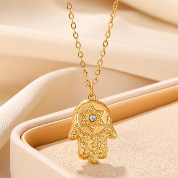 Chaînes Hamsa main pendentif collier pour femmes en acier inoxydable couleur or collier Vintage turc Fatima tour de cou chance gothique bijoux