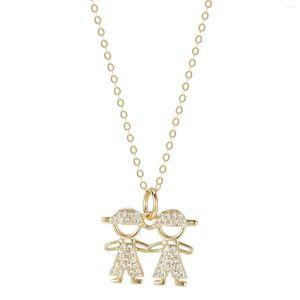 Chaînes Han Hao S925 Sterling Silver Cute Two Girls Collier pendentif serti de diamants Simple INS Style Clavicule