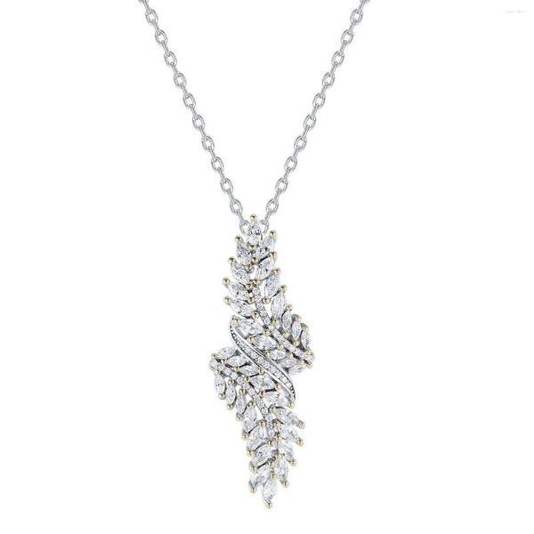 Chaînes Han Hao S925 en argent sterling superbe collier pendentif feuille d'arbre pour femme avec étiquette incrustée de diamants