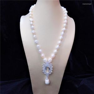 Chaînes nouées à la main 10-11mm baroque blanc perle de culture d'eau douce micro incrustation Zircon accessoires pendentif pull collier Long 48cm