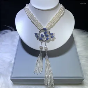 Chaînes nouées à la main 43-49 cm de long naturel 4 rangées de perles d'eau douce rondes micro incrustations de zircon accessoires collier bijoux de mode