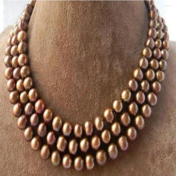 Chaînes nouées à la main 8-9mm collier de perles d'eau douce marron 50 pouces pour les femmes bijoux de mode