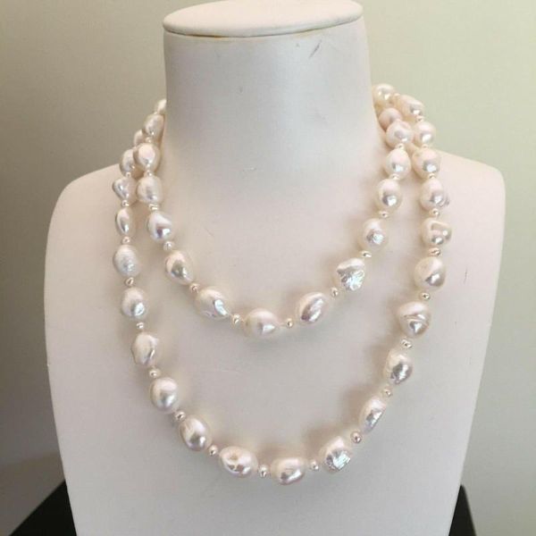Cadenas anudadas a mano hermoso 10-11 mm blanco barroco collar de perlas cultivadas de agua dulce 45 cm 85 cm joyería de moda