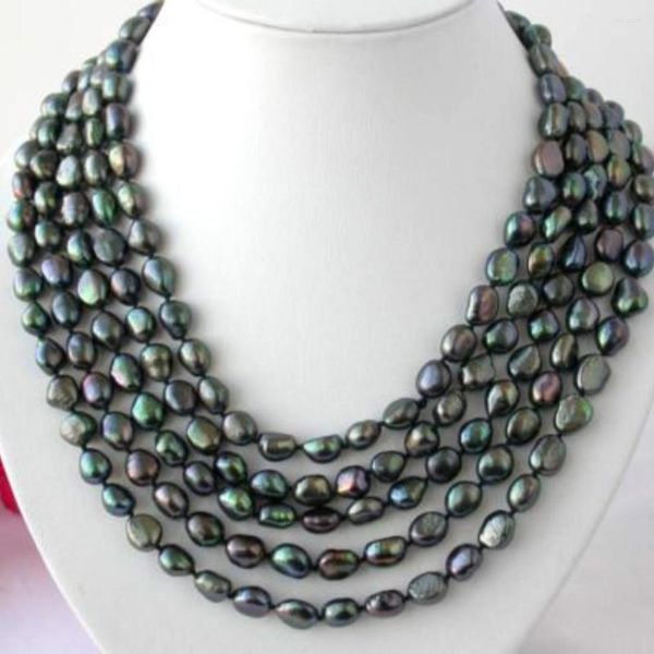 Chaînes nouées à la main naturel 8-9mm culture d'eau douce baroque collier de perles noires Long 254cm bijoux de mode