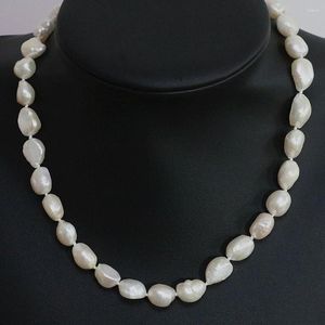 Cadenas Collar anudado a mano Perla barroca blanca de agua dulce 11-12 mm 18 pulgadas para mujeres Joyería de moda